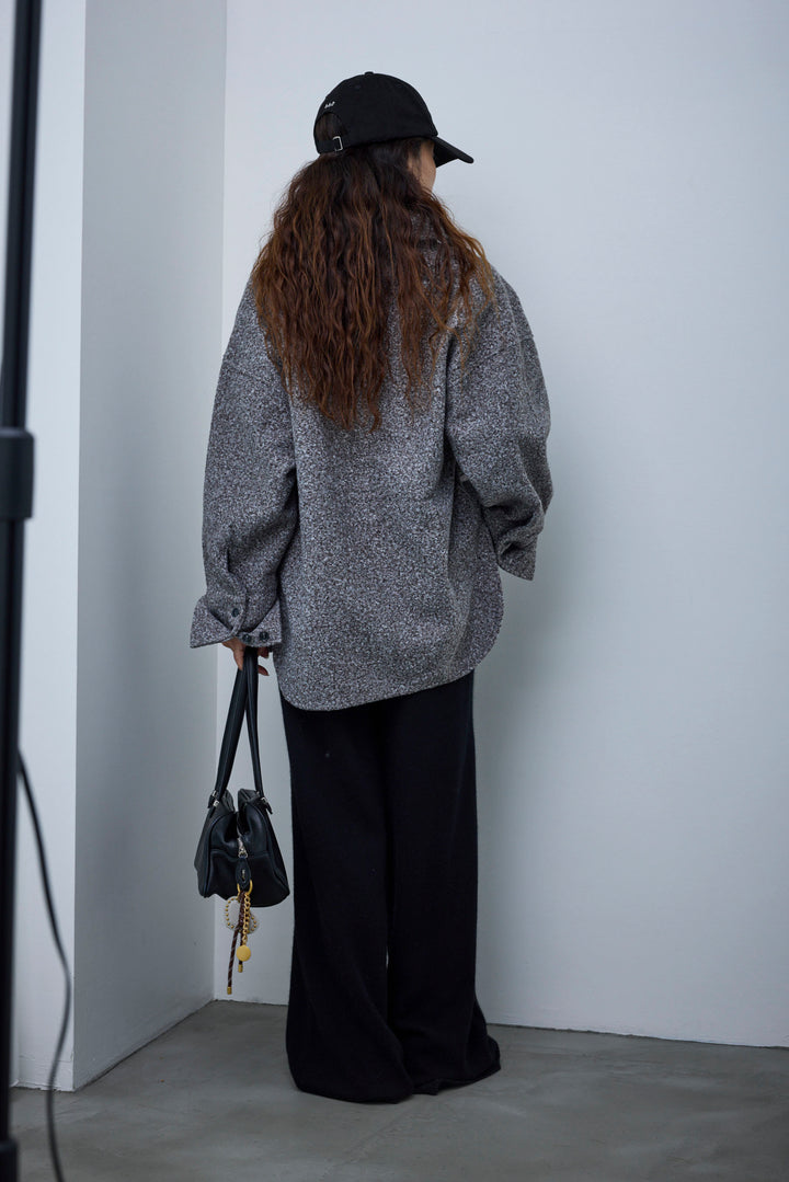 [予約/SET]ループツイードビックカフスシャツジャケット+ゆるシルエット刺繍ロンT+リラックスニットパンツ(3set)