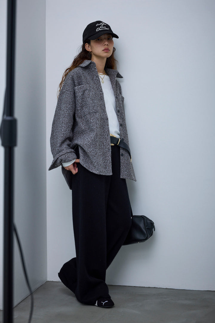 [予約/SET]ループツイードビックカフスシャツジャケット+リラックスニットパンツ(2set)