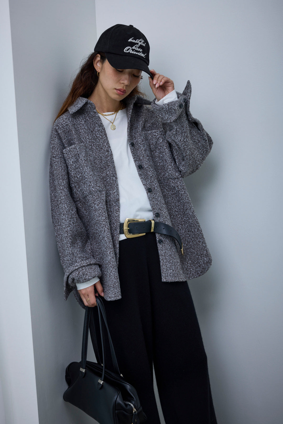 [予約/SET]ループツイードビックカフスシャツジャケット+ゆるシルエット刺繍ロンT+リラックスニットパンツ(3set)