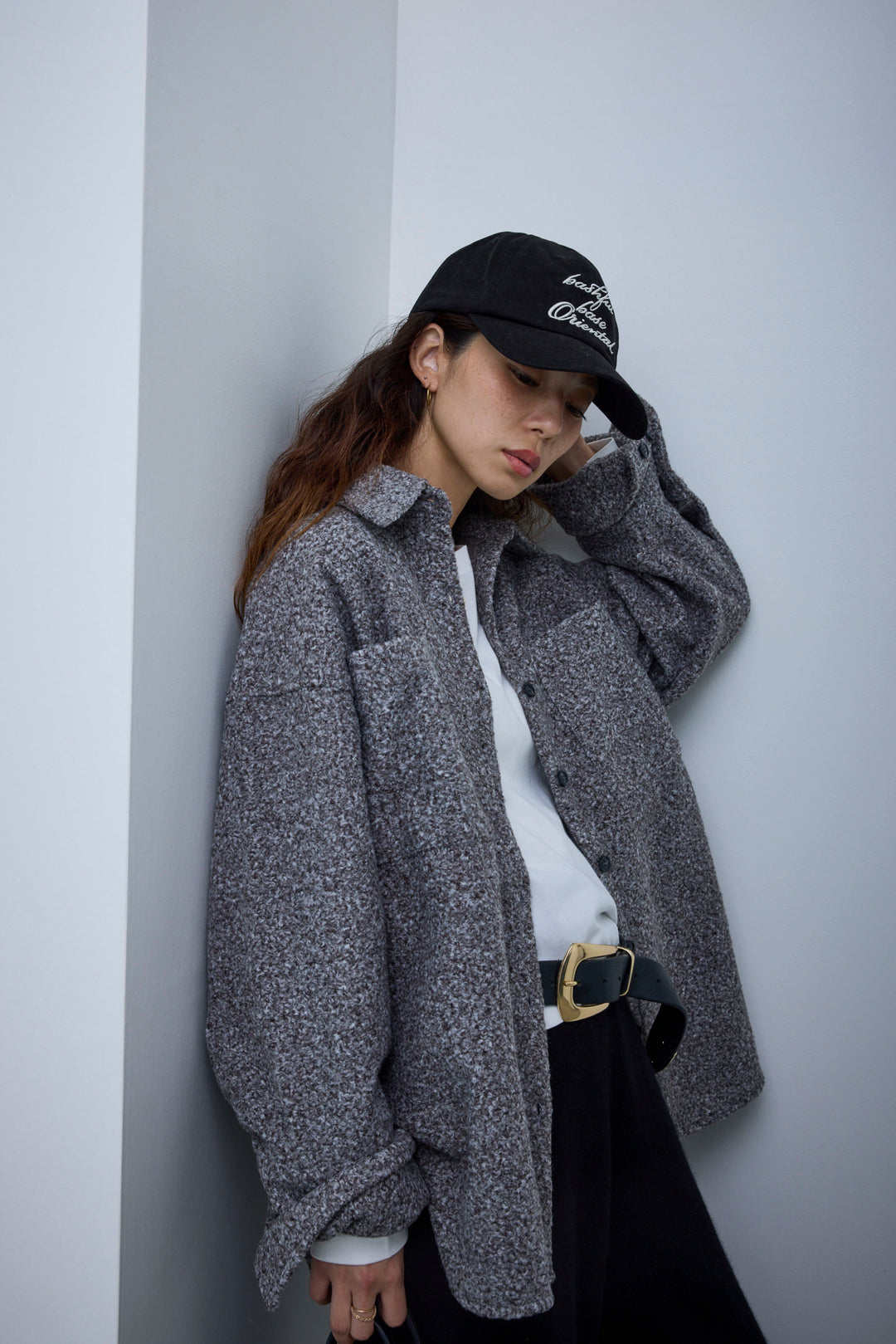 [予約/SET]ループツイードビックカフスシャツジャケット+ゆるシルエット刺繍ロンT+リラックスニットパンツ(3set)