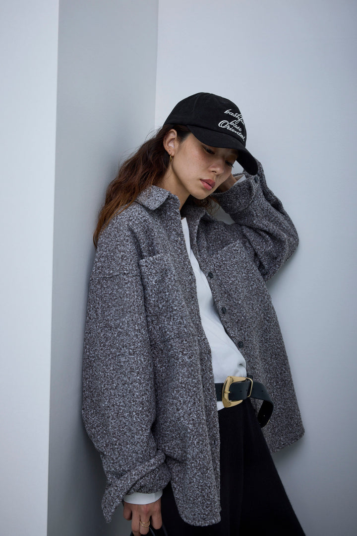 [予約/SET]ループツイードビックカフスシャツジャケット+ゆるシルエット刺繍ロンT+リラックスニットパンツ(3set)