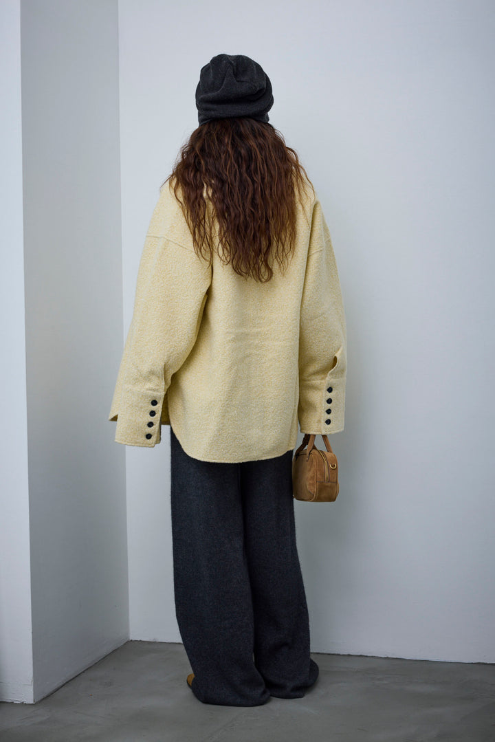 [予約/SET]ループツイードビックカフスシャツジャケット+ゆるシルエット刺繍ロンT+リラックスニットパンツ(3set)