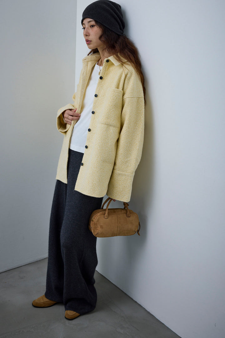 [予約/SET]ループツイードビックカフスシャツジャケット+ゆるシルエット刺繍ロンT+リラックスニットパンツ(3set)