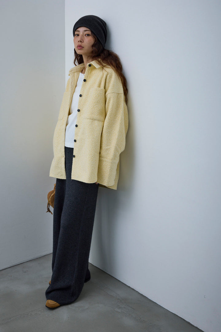 [予約/SET]ループツイードビックカフスシャツジャケット+ゆるシルエット刺繍ロンT+リラックスニットパンツ(3set)