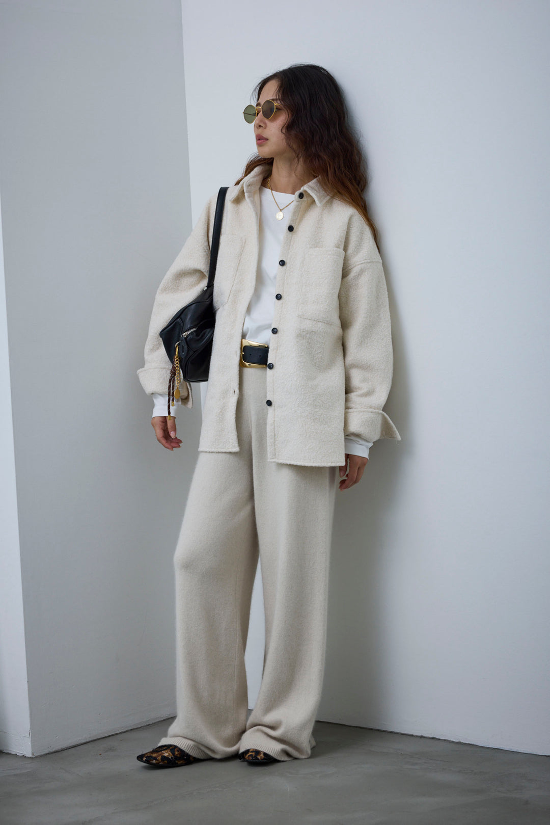 [予約/SET]ループツイードビックカフスシャツジャケット+リラックスニットパンツ(2set)