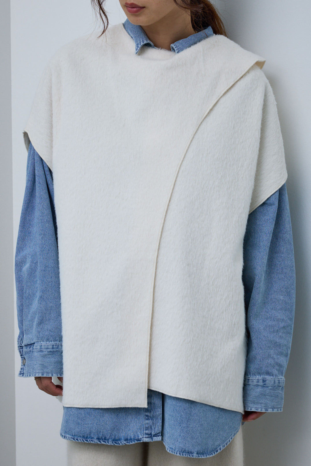 [予約/SET]ラップシャギーポンチョ+オーバーサイズデニムシャツ+オーセンティックデニムSK(3set)