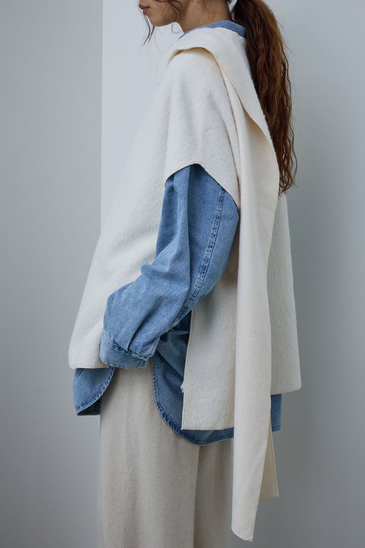 [予約/SET]ラップシャギーポンチョ+オーバーサイズデニムシャツ(2set)