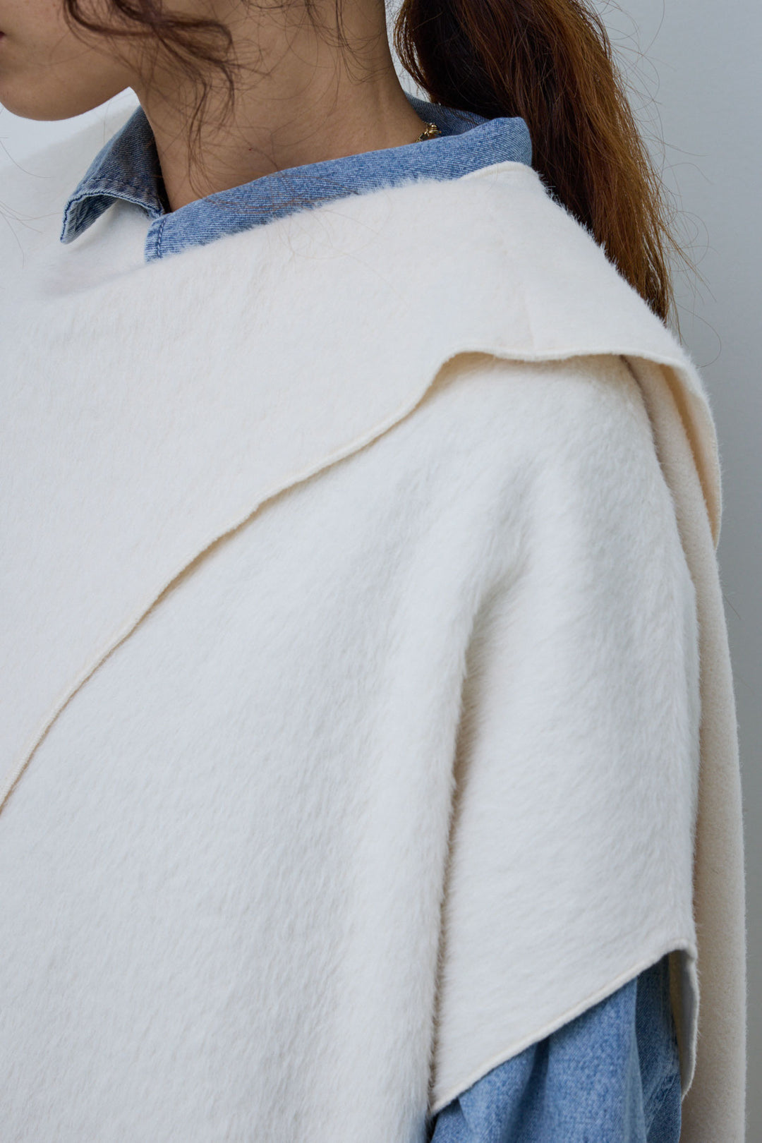 [予約/SET]ラップシャギーポンチョ+オーバーサイズデニムシャツ+オーセンティックデニムSK(3set)