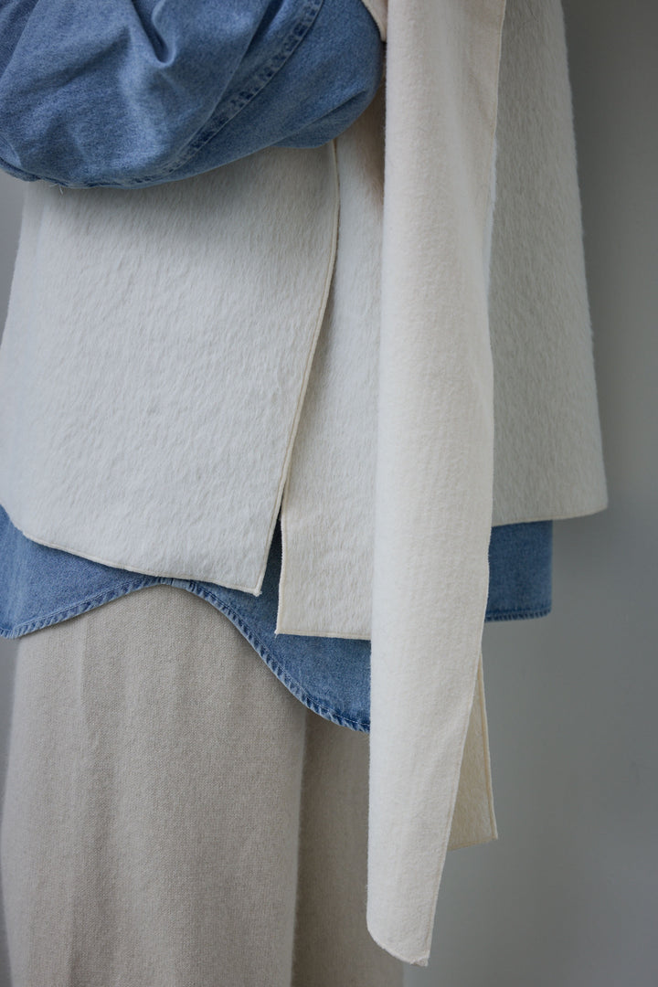 [予約/SET]ラップシャギーポンチョ+オーバーサイズデニムシャツ+リラックスニットパンツ(3set)