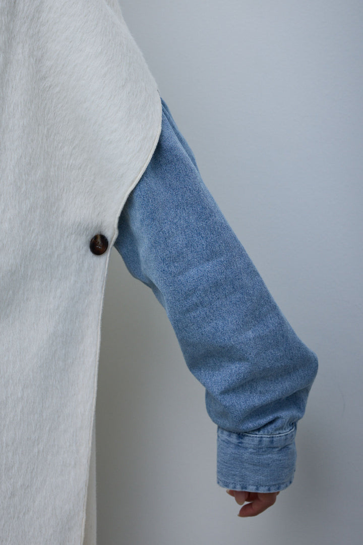 [予約/SET]ラップシャギーポンチョ+オーバーサイズデニムシャツ+オーセンティックデニムSK(3set)