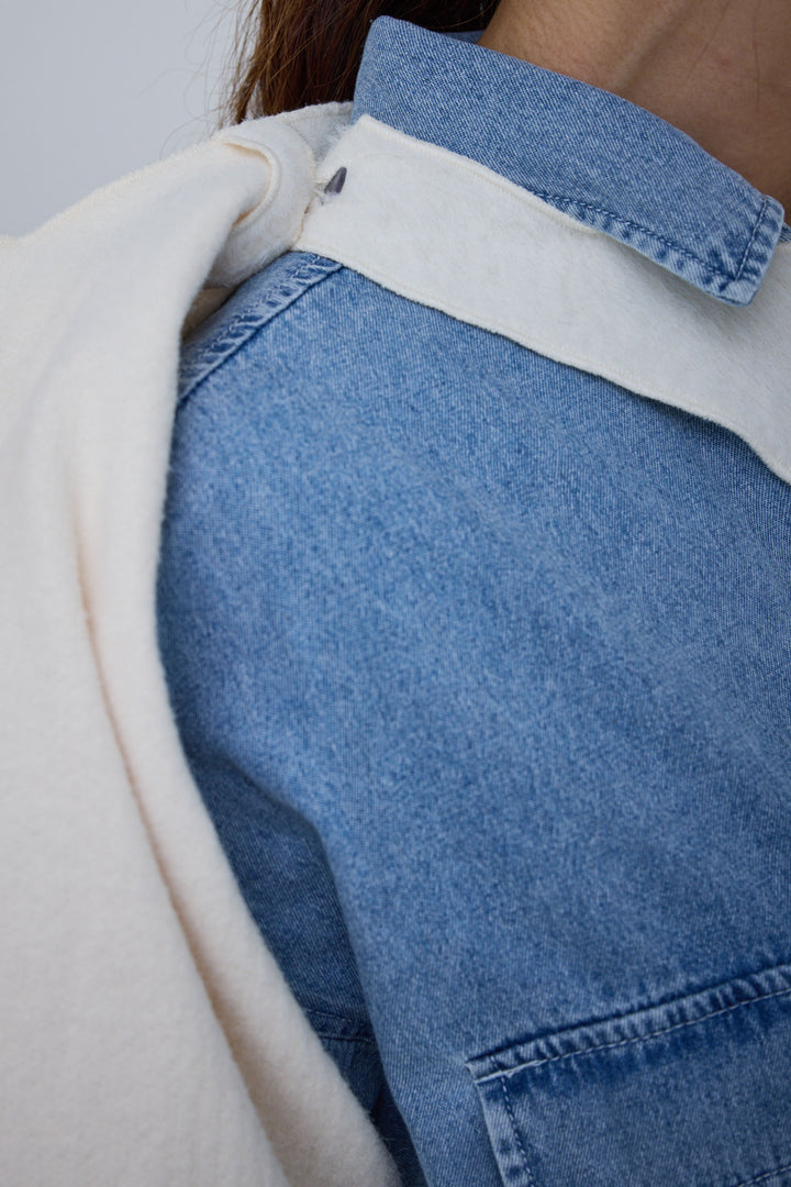 [予約/SET]ラップシャギーポンチョ+オーバーサイズデニムシャツ(2set)