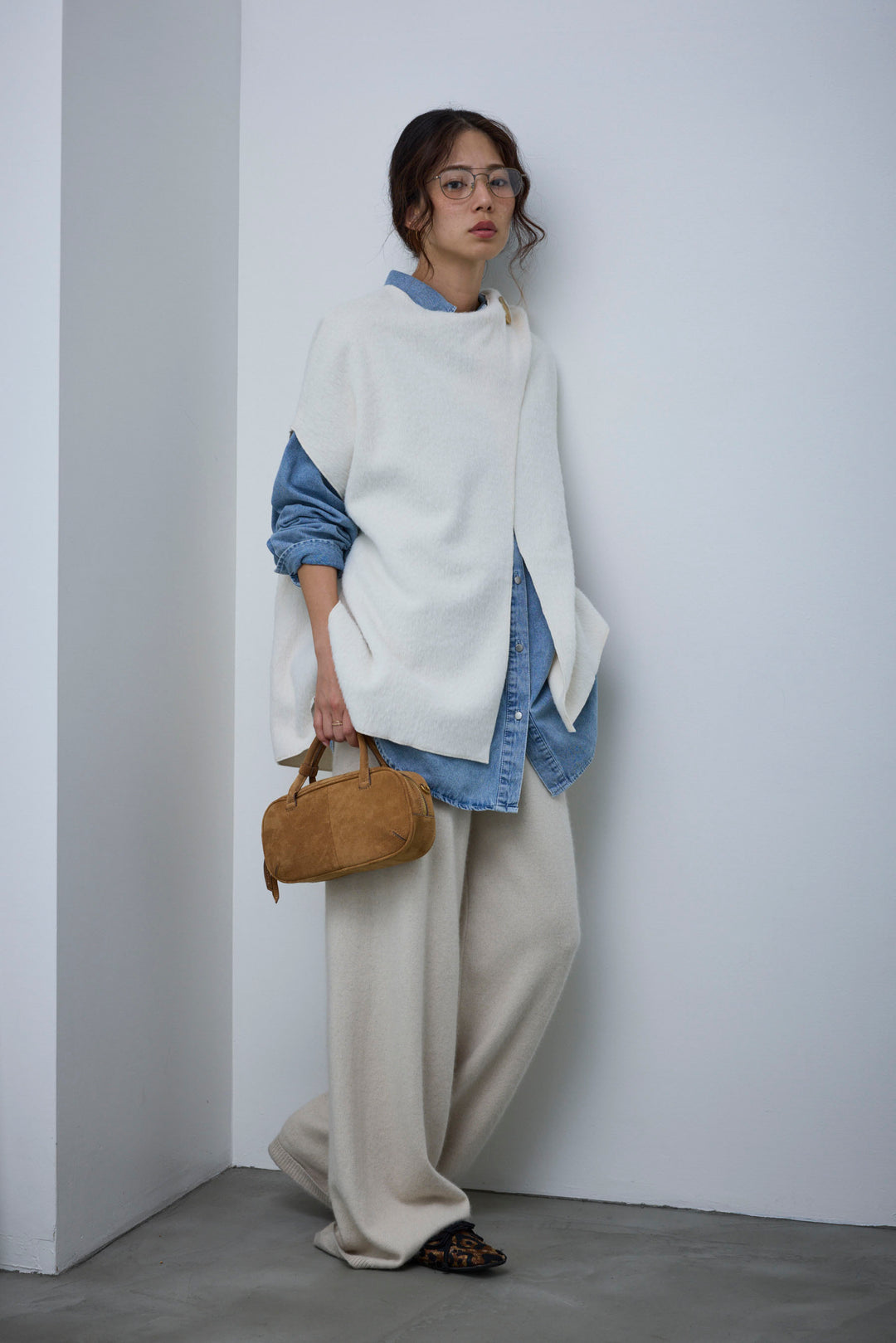 [予約/SET]ラップシャギーポンチョ+リラックスニットパンツ(2set)