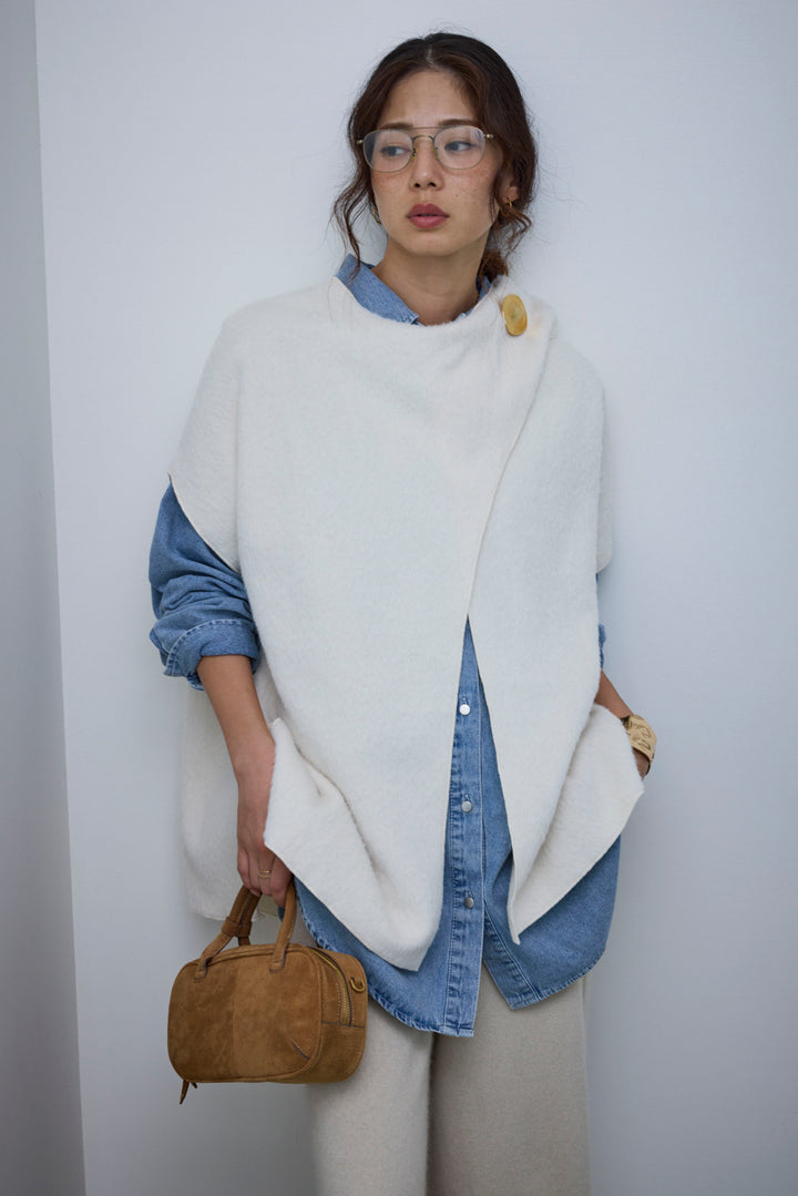 [予約/SET]ラップシャギーポンチョ+オーバーサイズデニムシャツ(2set)