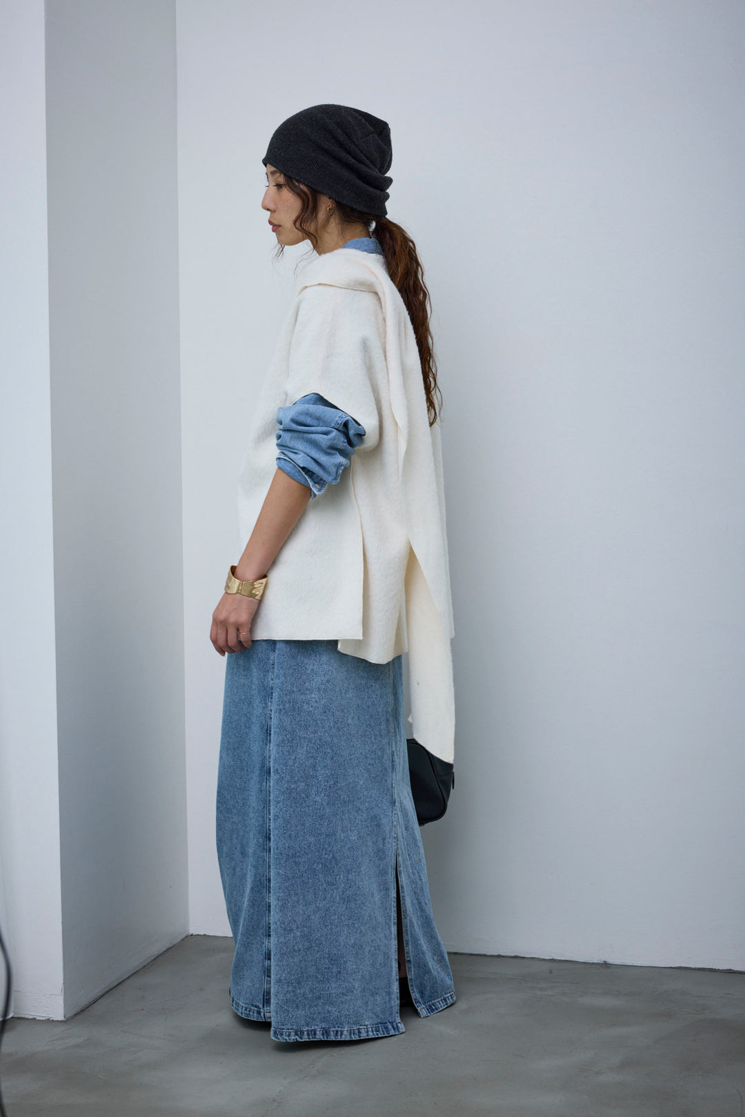 [予約/SET]ラップシャギーポンチョ+オーバーサイズデニムシャツ+オーセンティックデニムSK(3set)