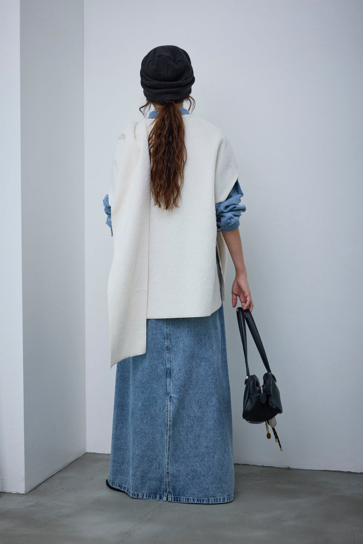 [予約/SET]ラップシャギーポンチョ+オーバーサイズデニムシャツ+オーセンティックデニムSK(3set)