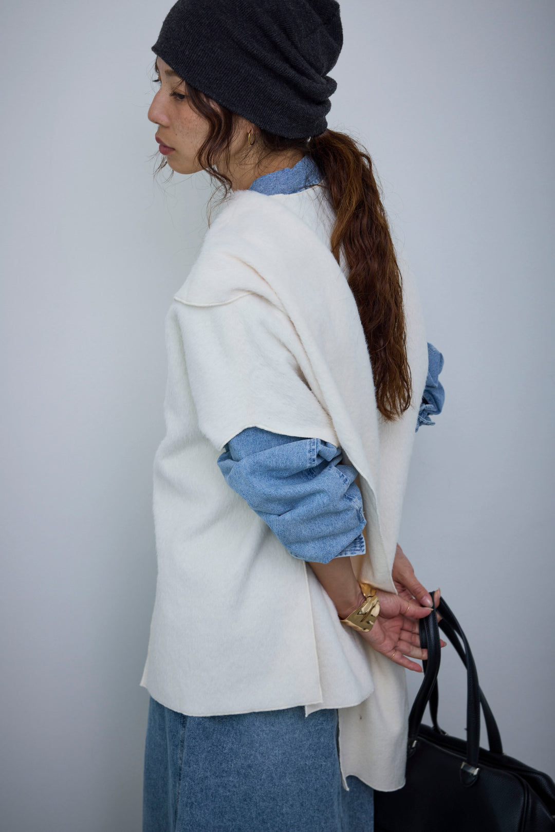 [予約/SET]ラップシャギーポンチョ+オーバーサイズデニムシャツ+オーセンティックデニムSK(3set)