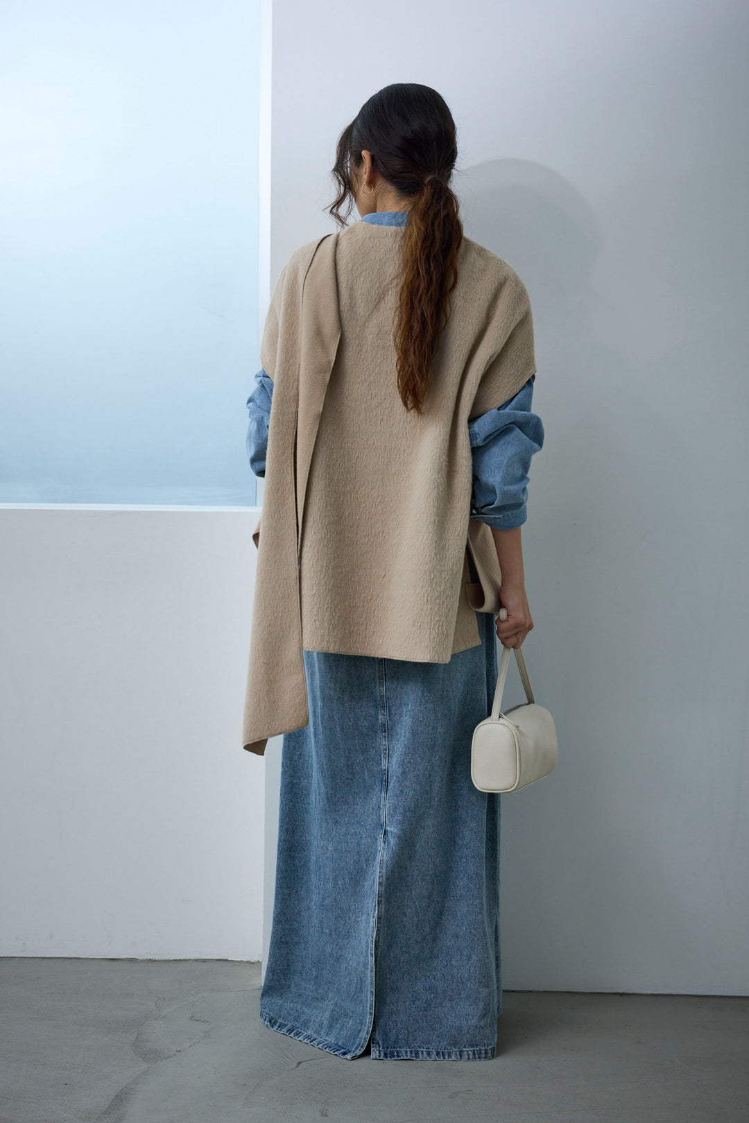 [予約/SET]ラップシャギーポンチョ+オーバーサイズデニムシャツ+オーセンティックデニムSK(3set)