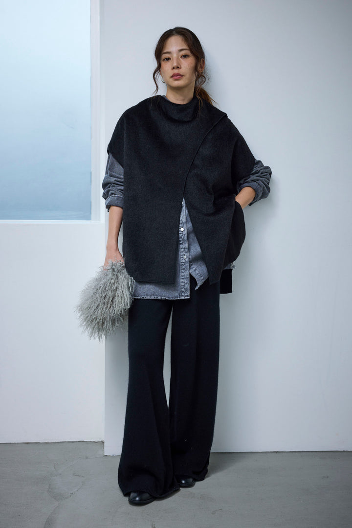 [予約/SET]ラップシャギーポンチョ+リラックスニットパンツ(2set)