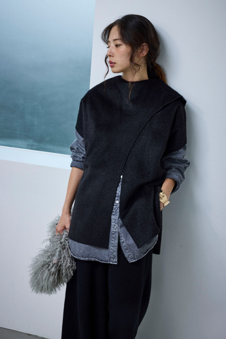 [予約/SET]ラップシャギーポンチョ+オーバーサイズデニムシャツ(2set)