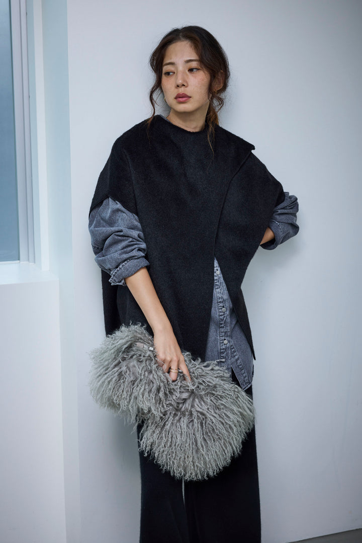 [予約/SET]ラップシャギーポンチョ+オーバーサイズデニムシャツ(2set)