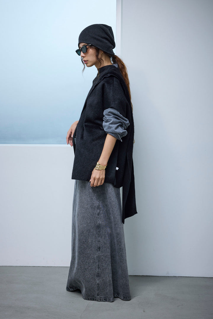 [予約/SET]ラップシャギーポンチョ+オーバーサイズデニムシャツ+オーセンティックデニムSK(3set)