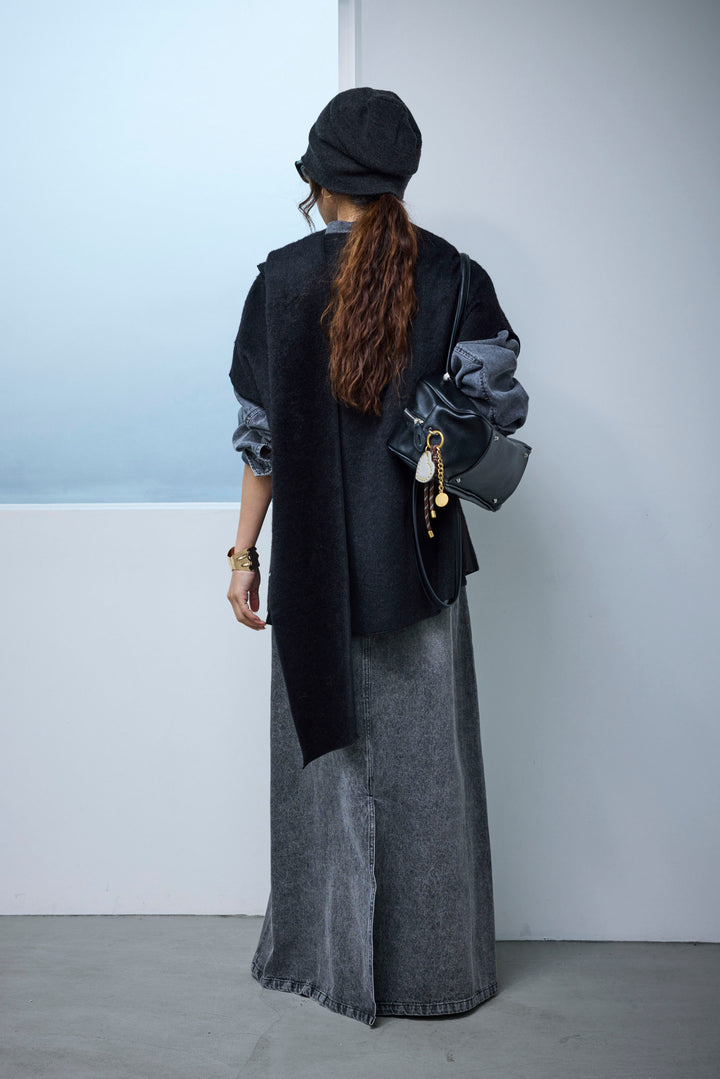 [予約/SET]ラップシャギーポンチョ+オーバーサイズデニムシャツ+オーセンティックデニムSK(3set)