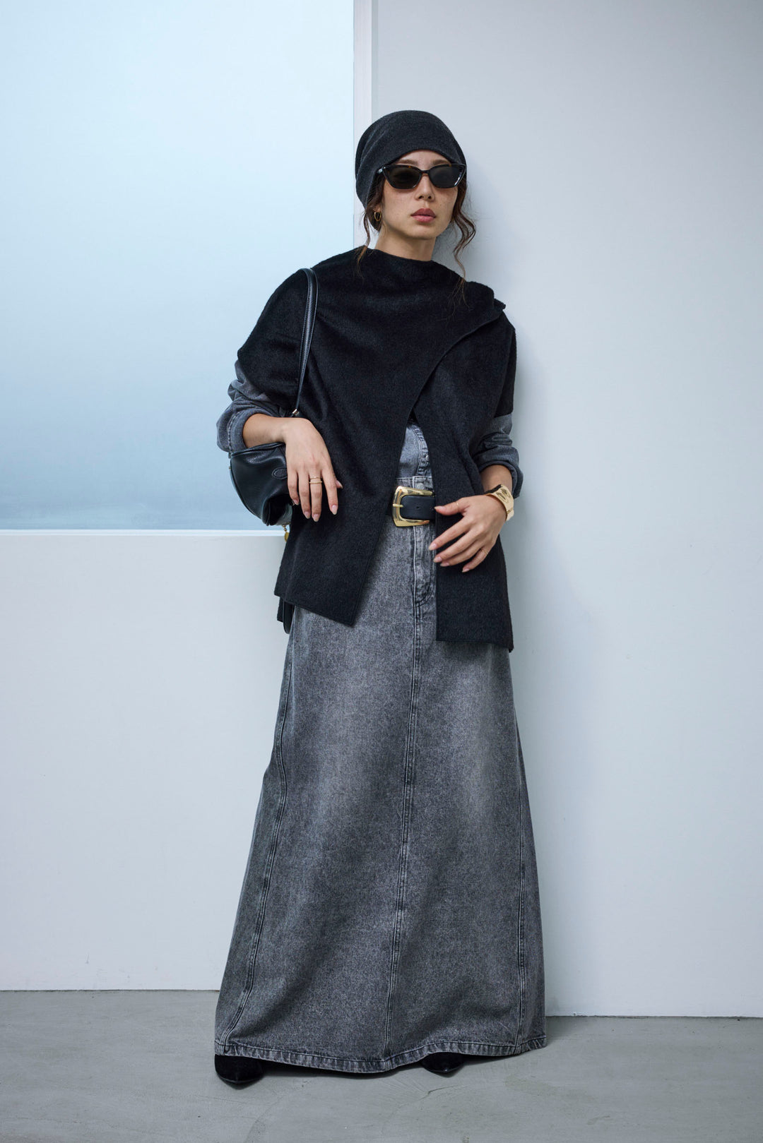 [予約/SET]ラップシャギーポンチョ+オーバーサイズデニムシャツ+オーセンティックデニムSK(3set)