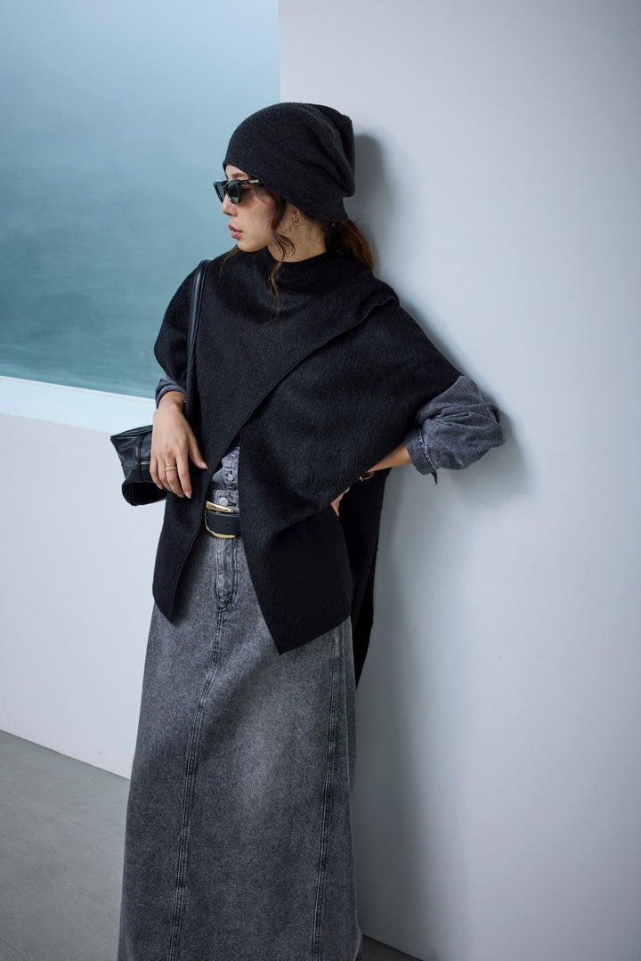 [予約/SET]ラップシャギーポンチョ+オーバーサイズデニムシャツ+オーセンティックデニムSK(3set)