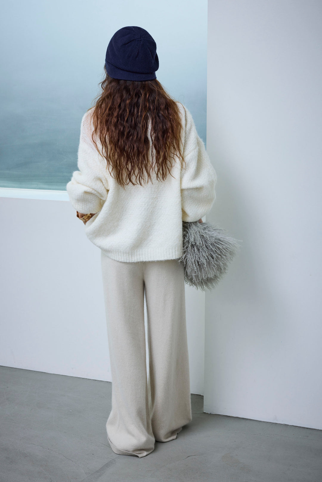 [予約/SET]アシンメトリーシアーニット+リラックスニットパンツ(2set)