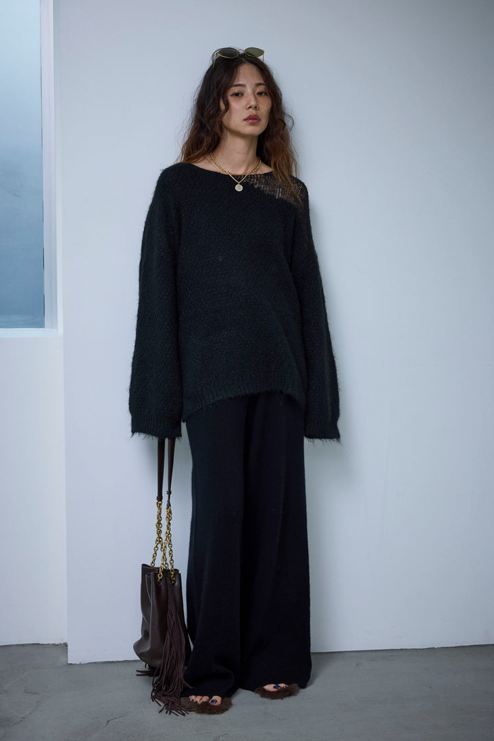 [予約/SET]アシンメトリーシアーニット+リラックスニットパンツ(2set)