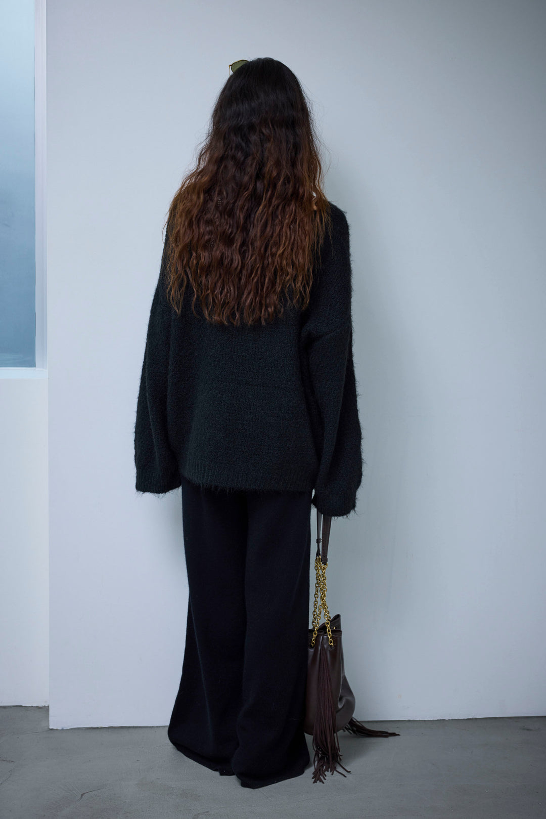 [予約/SET]アシンメトリーシアーニット+リラックスニットパンツ(2set)