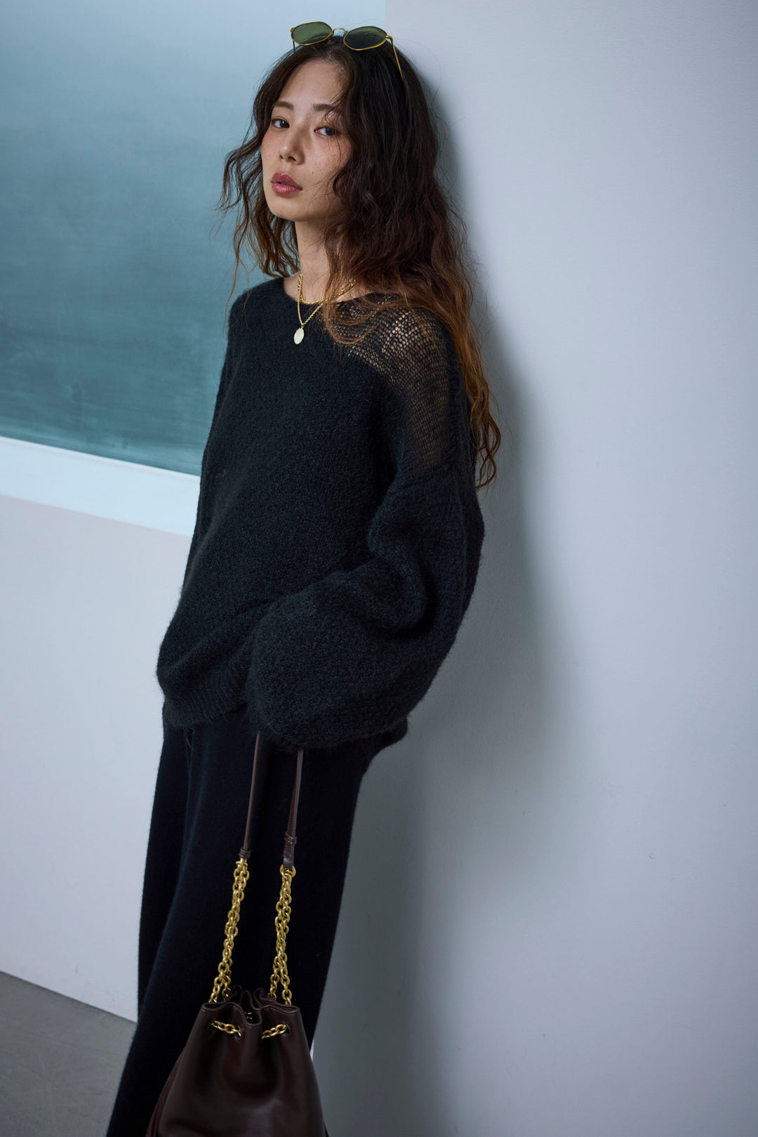 [予約/SET]アシンメトリーシアーニット+リラックスニットパンツ(2set)