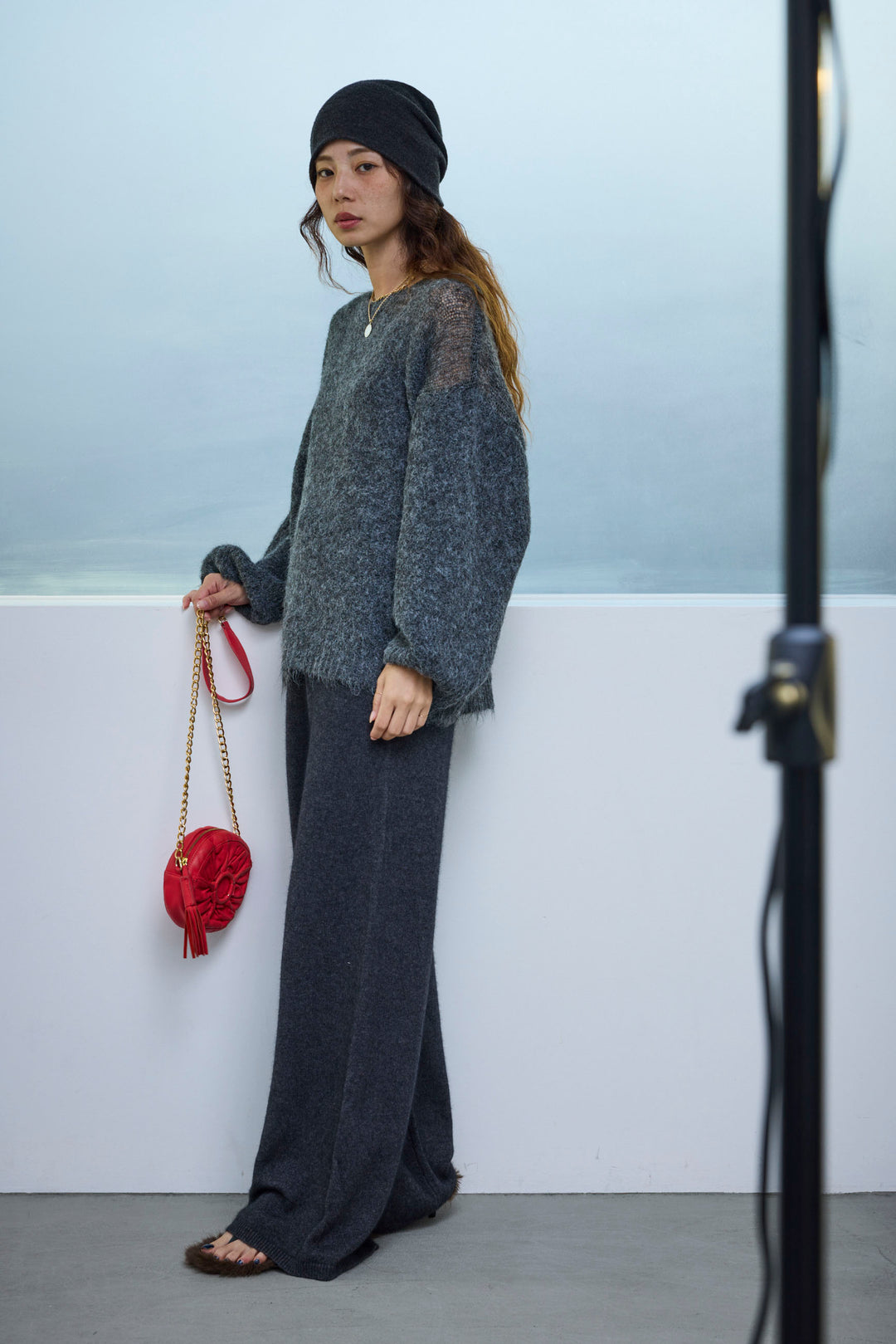 [予約/SET]アシンメトリーシアーニット+リラックスニットパンツ(2set)