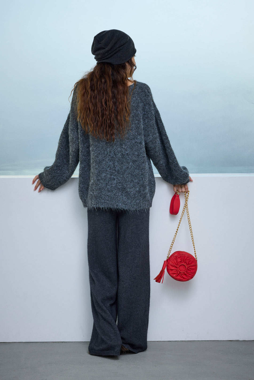 [予約/SET]アシンメトリーシアーニット+リラックスニットパンツ(2set)