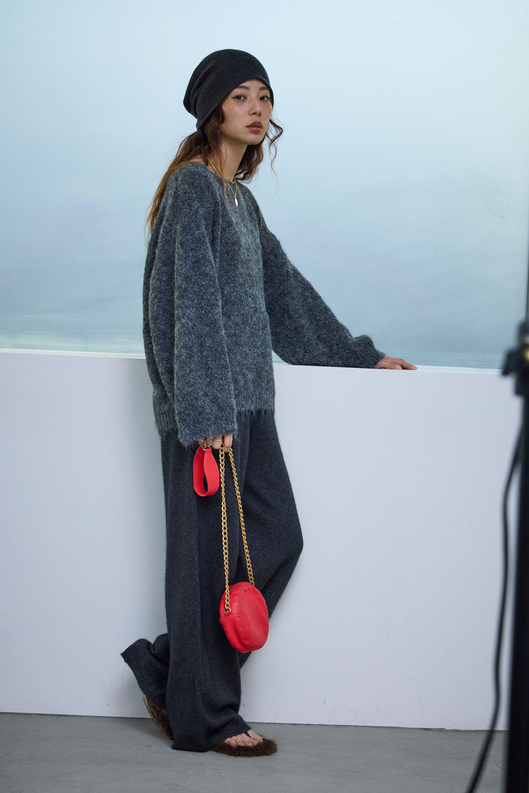 [予約/SET]アシンメトリーシアーニット+リラックスニットパンツ(2set)