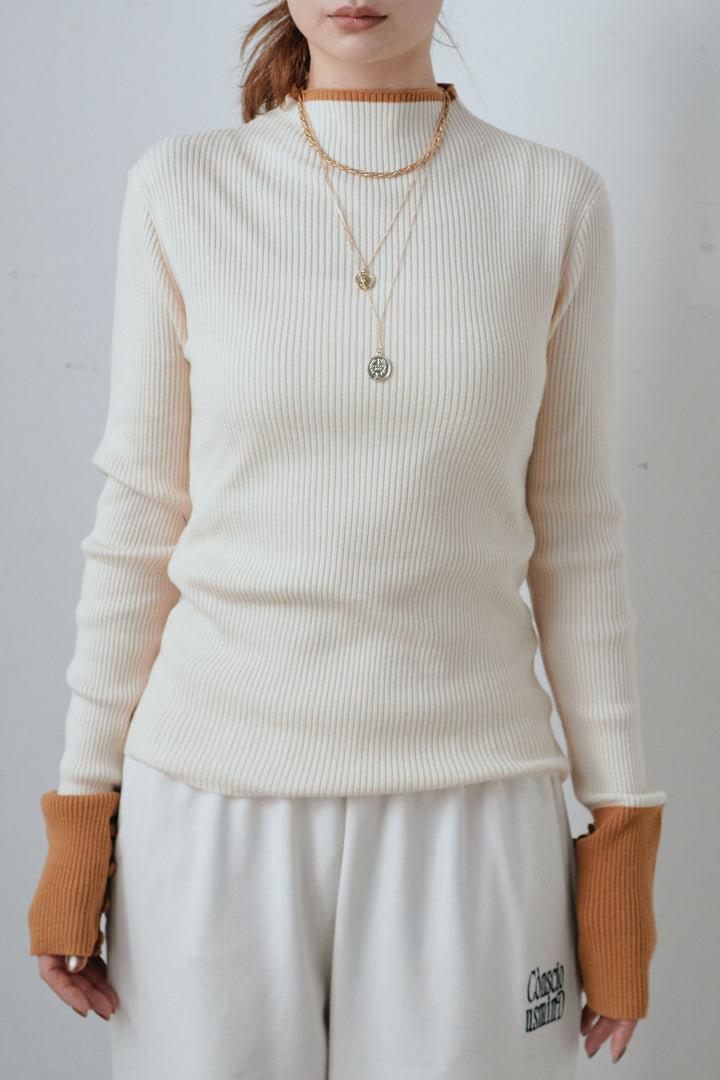 [予約/SET]ダブルジップケーブルハイネックPO+配色ミニハイネックリブTOPS(2set)