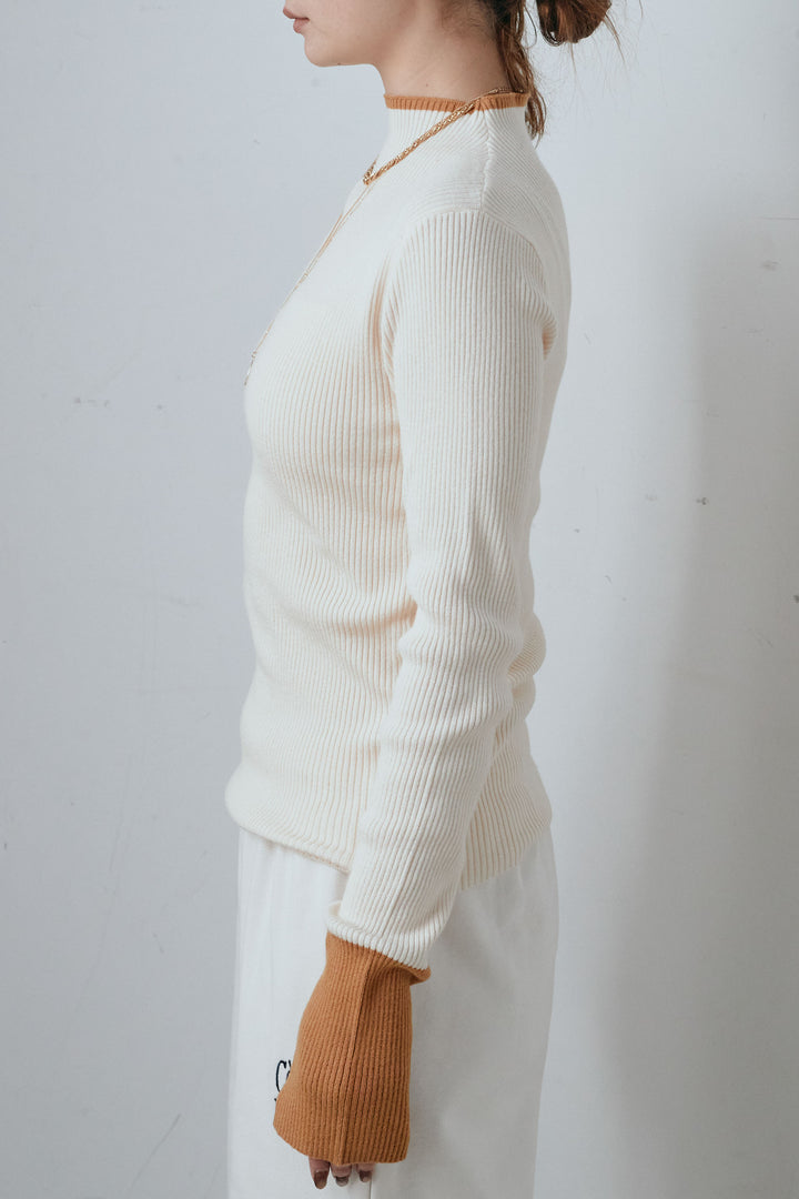 配色ミニハイネックリブTOPS