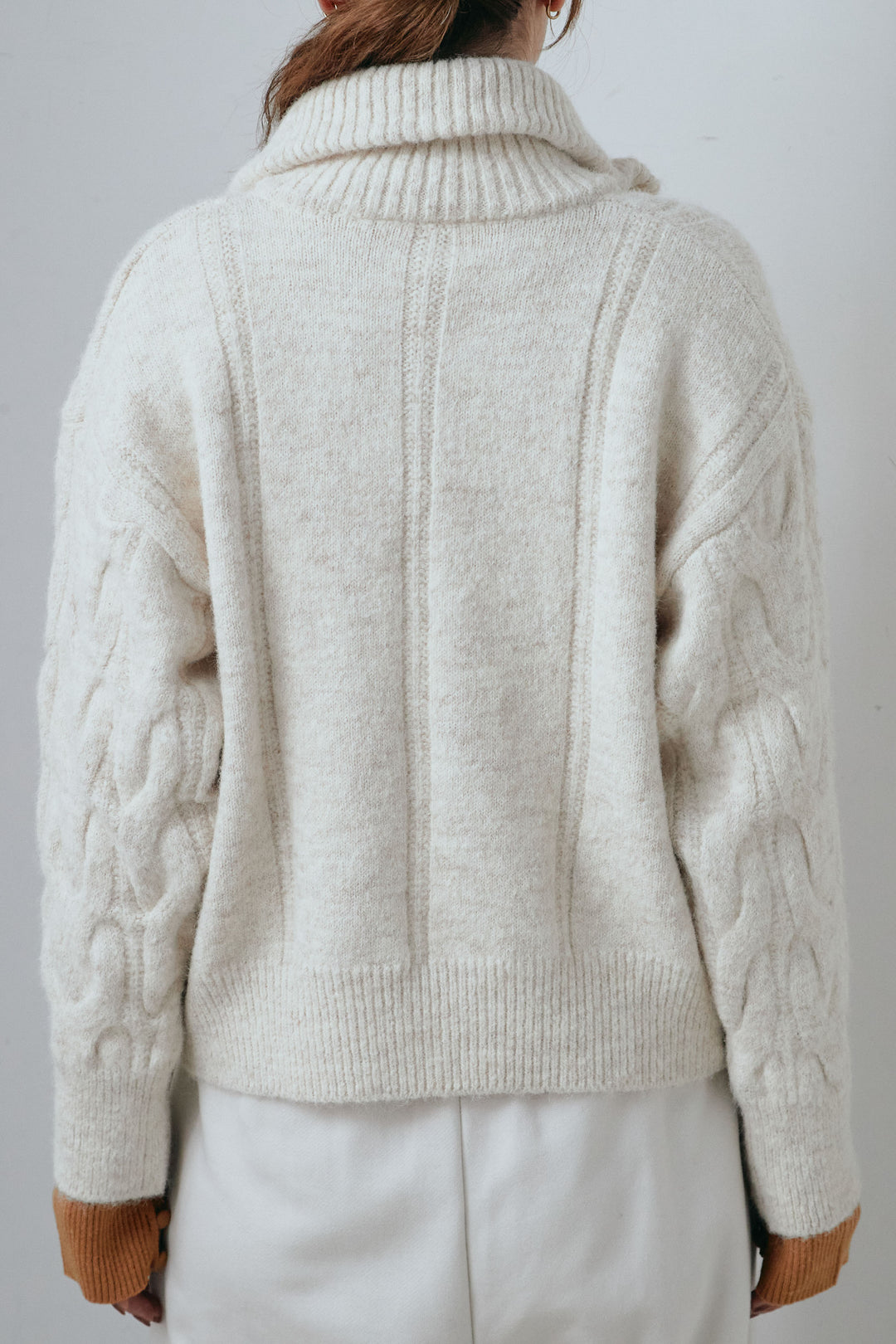 [予約/SET]ダブルジップケーブルハイネックPO+配色ミニハイネックリブTOPS(2set)