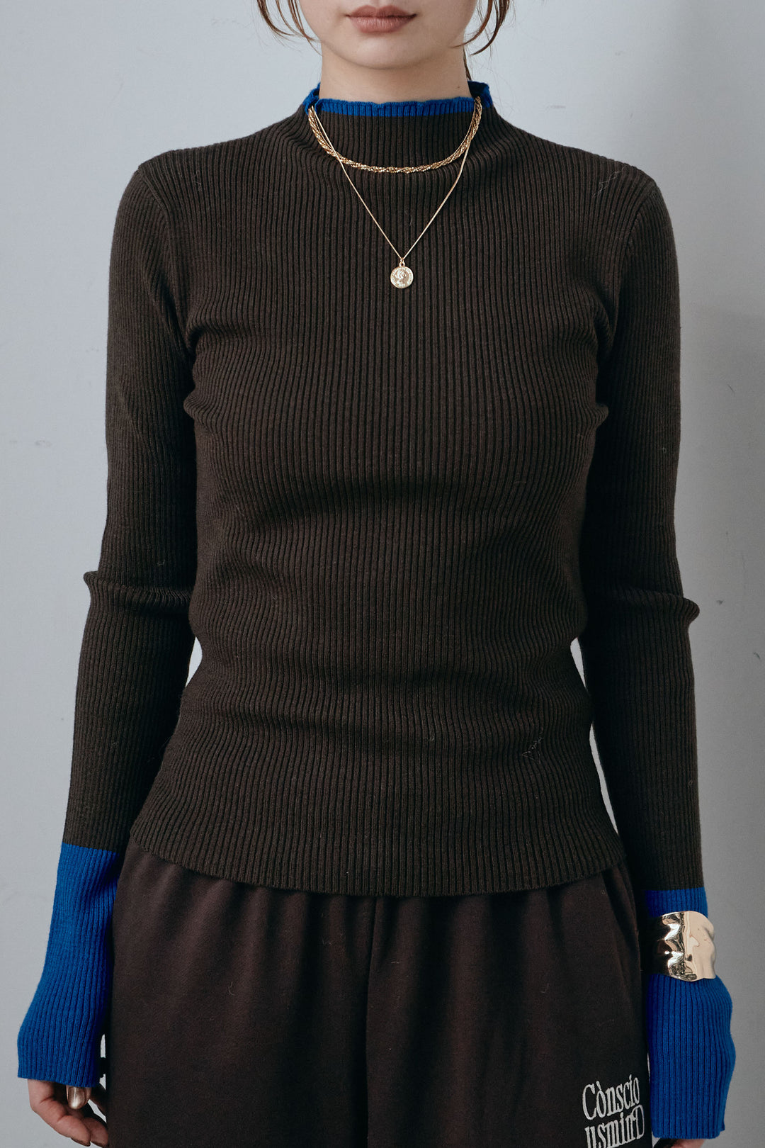 配色ミニハイネックリブTOPS