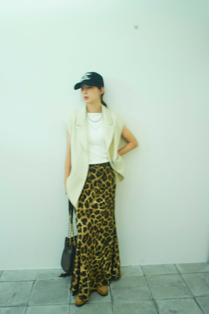 [予約/SET]リネン混ノースリジャケット+レオパードナロースカート(2set)