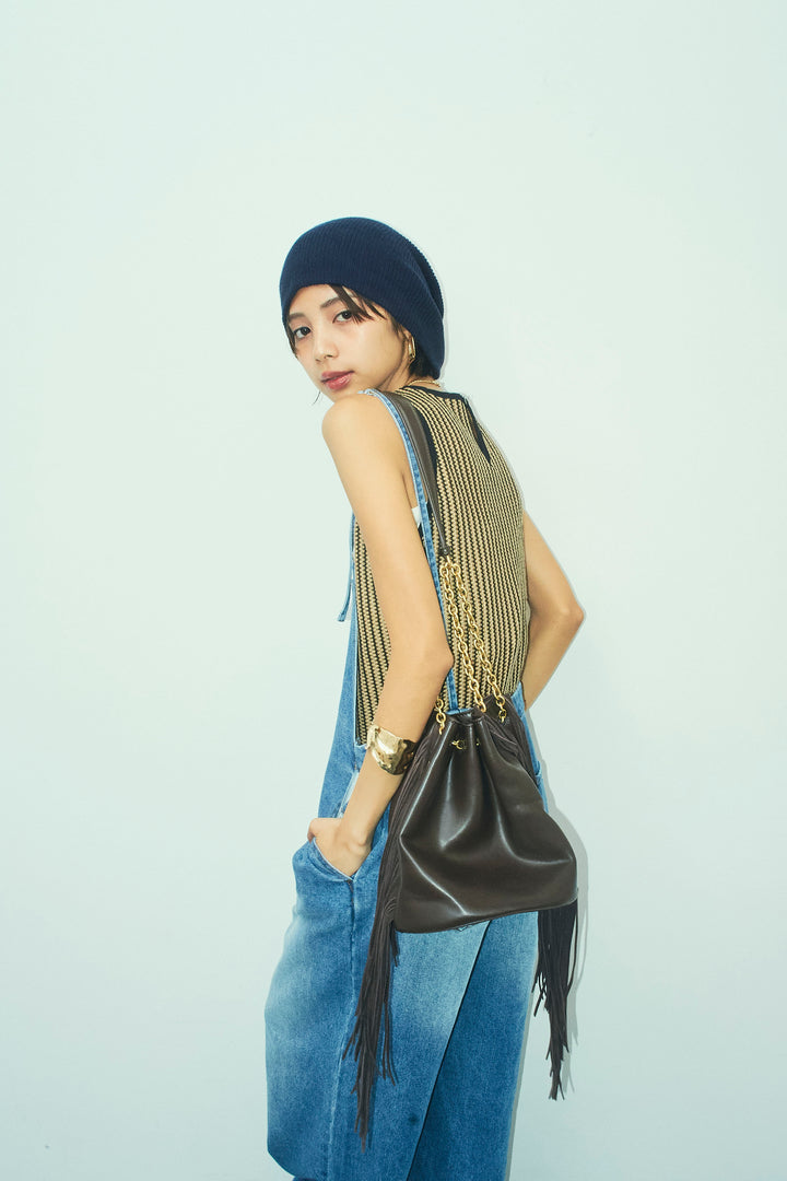 [予約/SET]ストライプレースタンクトップ+フロントジップストラップデザインデニムサロペット(2set)