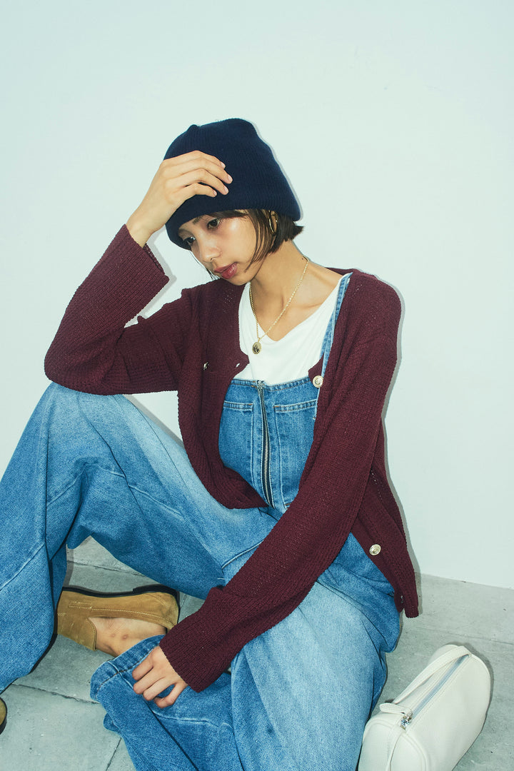 リネンタッチ金ボタンカーデ