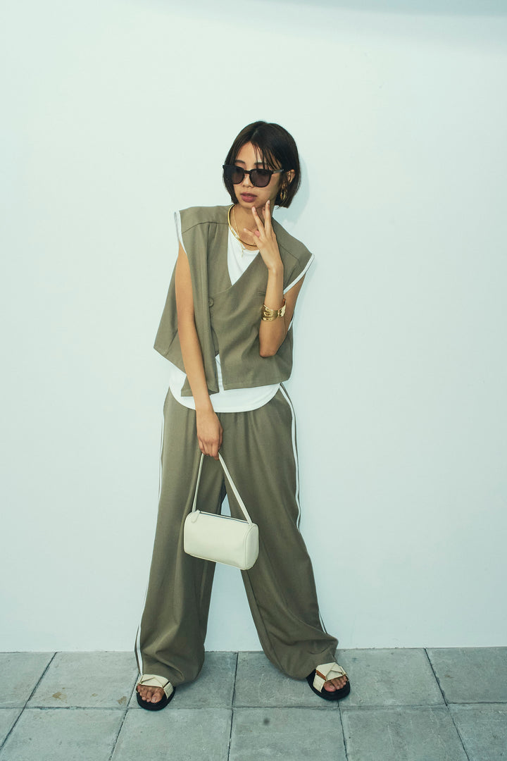 [予約/SET]アシンメトリーデザインジレ+サイドラインワイドパンツ(2set)