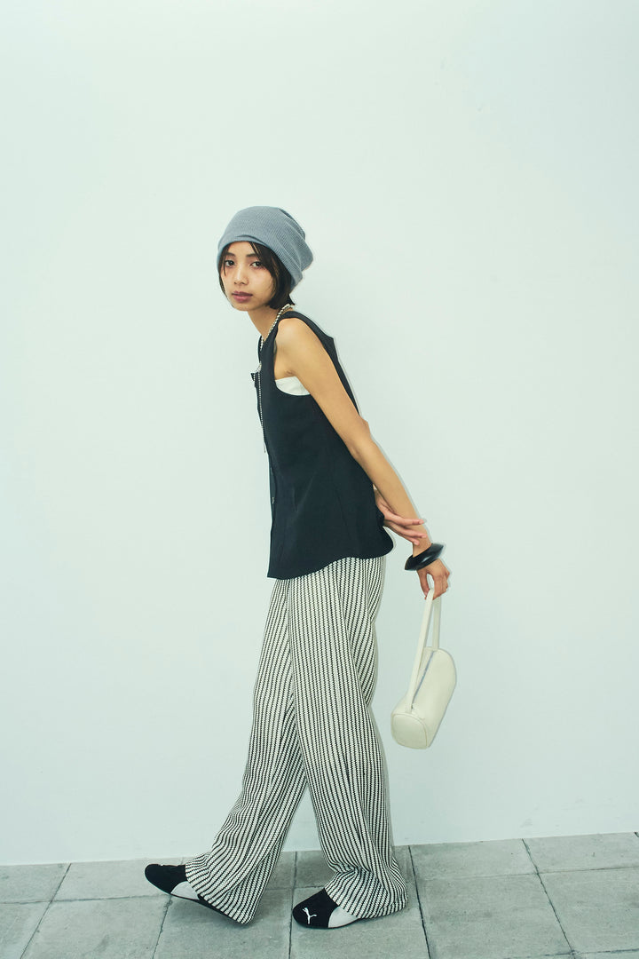 [予約/SET]ノースリーブフロントボタントップス+ストライプレースイージーPT(2set)