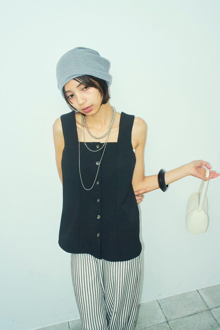 [予約/SET]ノースリーブフロントボタントップス+ストライプレースイージーPT(2set)