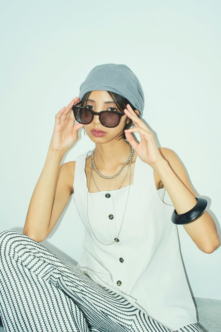 [予約/SET]ノースリーブフロントボタントップス+ストライプレースイージーPT(2set)