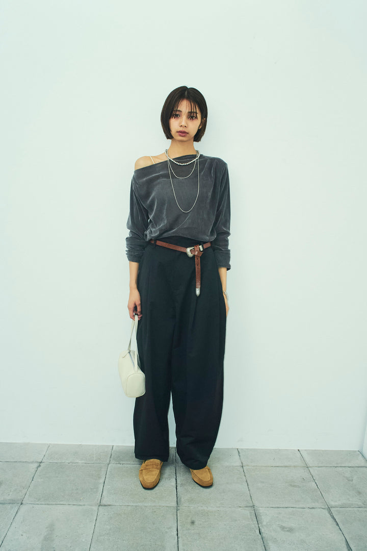 [予約/SET]シアーベロアオフショルタックPO+合繊ツイルタックカーブパンツ(2set)