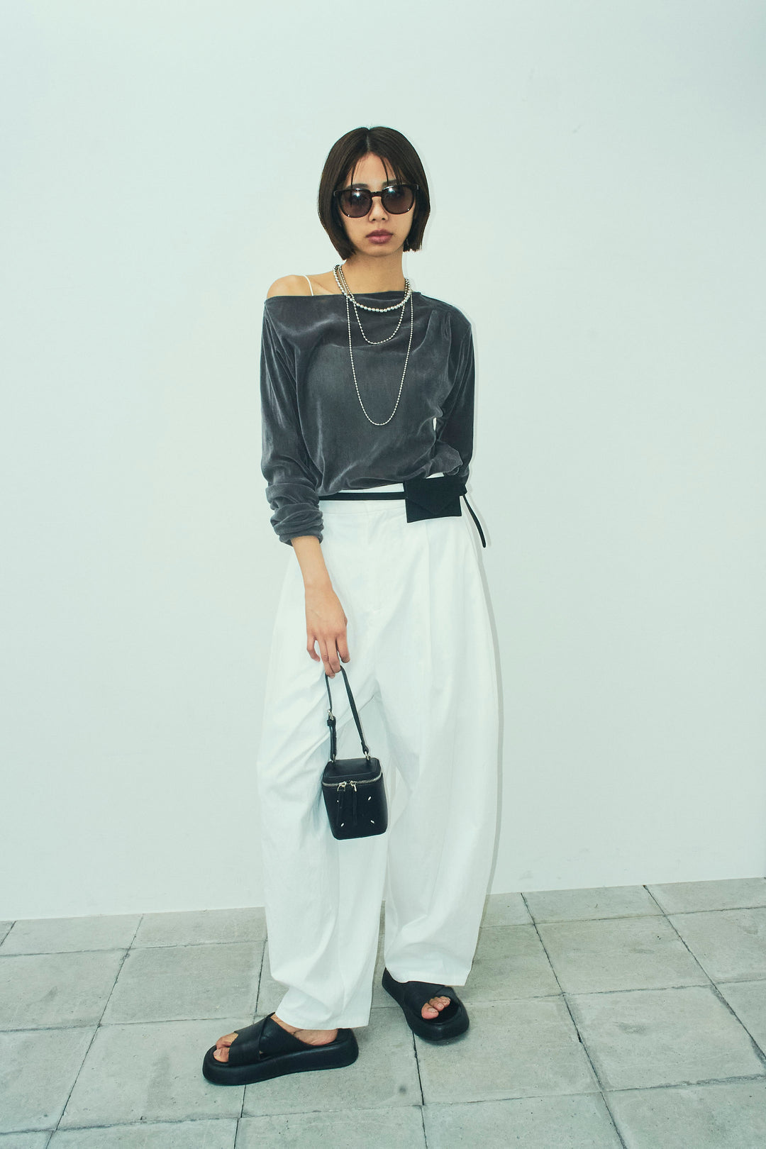 [予約/SET]シアーベロアオフショルタックPO+合繊ツイルタックカーブパンツ(2set)