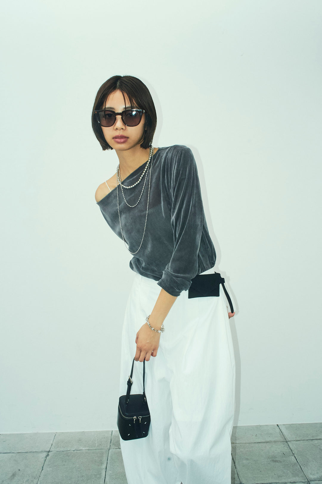 [予約/SET]シアーベロアオフショルタックPO+合繊ツイルタックカーブパンツ(2set)