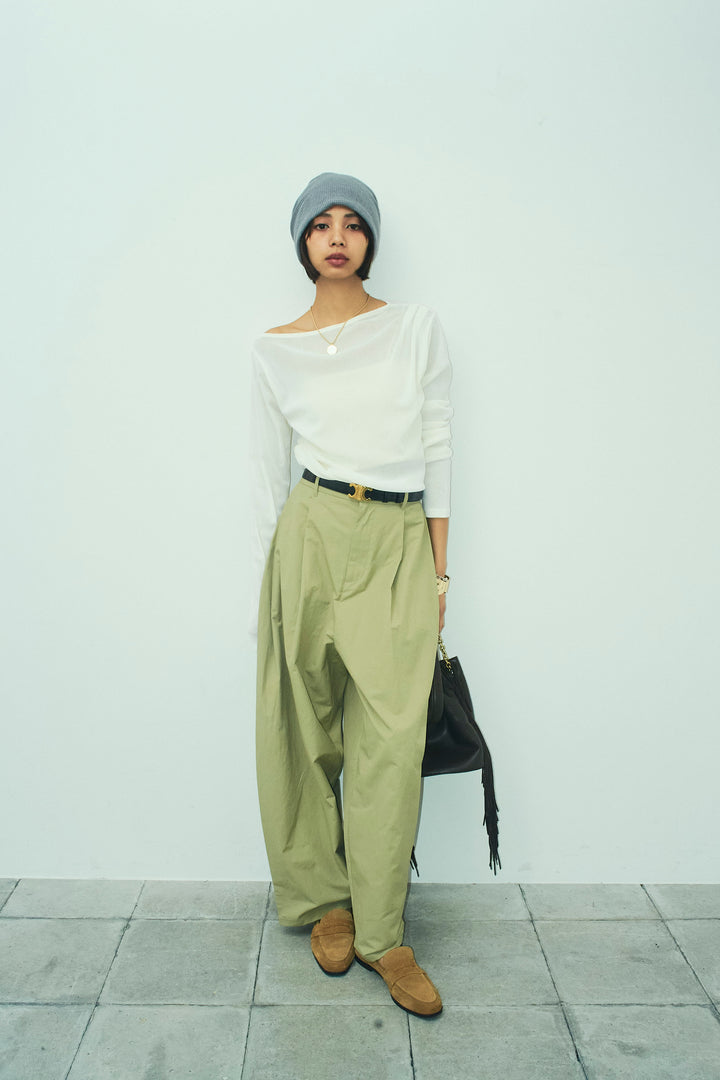 [予約/SET]シアーベロアオフショルタックPO+合繊ツイルタックカーブパンツ(2set)